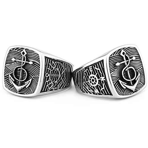 ***COI Titanium Black Silver Anchor Ring-00563A