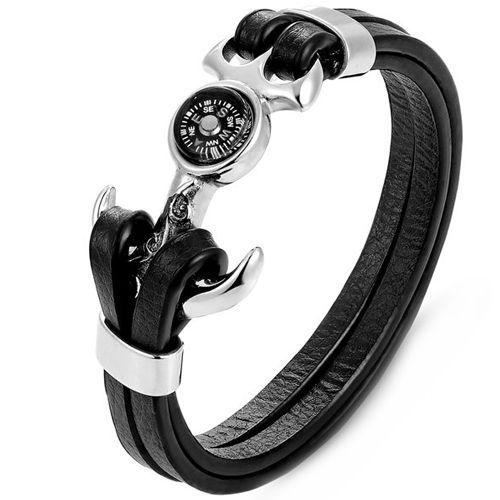 ***COI Titanium Gold Tone/Silver Anchor & Compass Rubber Bracelet With Steel Clasp(Length: 8.27 inches)-00586A