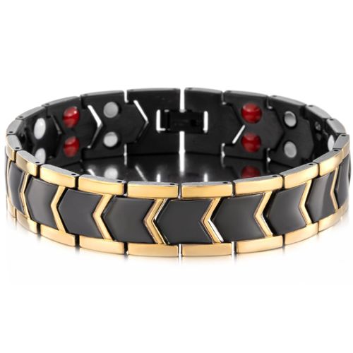 ***COI Titanium Black Gold Tone Bracelet With Steel Clasp(Length: 8.66 inches)-00592A