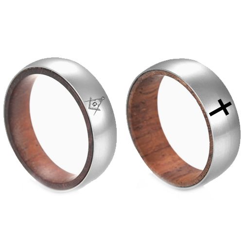 ***COI Titanium Masonic Freemason/Cross Ring With Wood-00619A