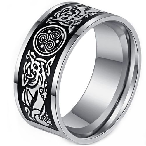 ***COI Titanium Black Silver Trinity Knots Celtic Ring-00621A