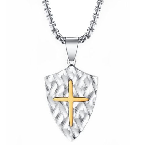 ***COI Titanium Gold Tone Silver Cross Tag Pendant-00632A