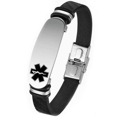 ***COI Titanium Medical Alert Genuine Leather Bracelet With Steel Clasp(Length: 8.27 inches)-00635A