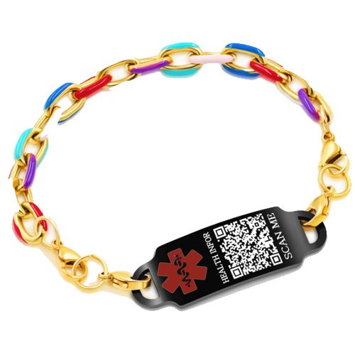 ***COI Black Titanium Medical Alert Custom QR Code Health Info Bracelet With Steel Clasp(Length: 8.27 inches)-00643A