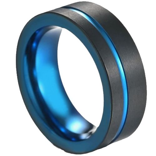 ***COI Titanium Black Blue Offset Groove Ring-00647A