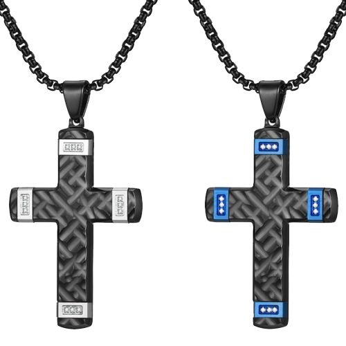 ***COI Titanium Black/Blue Silver Cross Pendant With Cubic Zirconia-00655A
