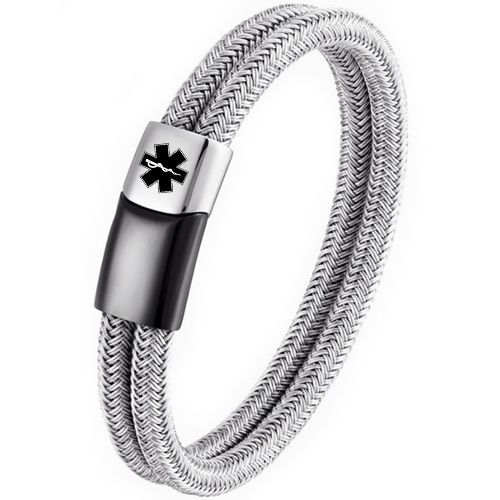 ***COI Titanium Black Silver Medical Alert Bracelet With Steel Clasp(Length: 8.27 inches)-00662A