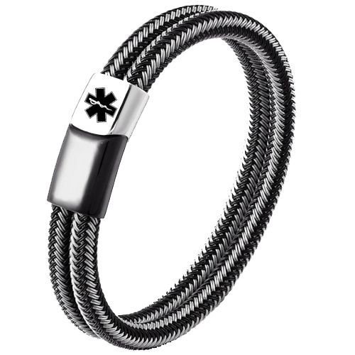 ***COI Titanium Black Silver Medical Alert Bracelet With Steel Clasp(Length: 9.06 inches)-00665A