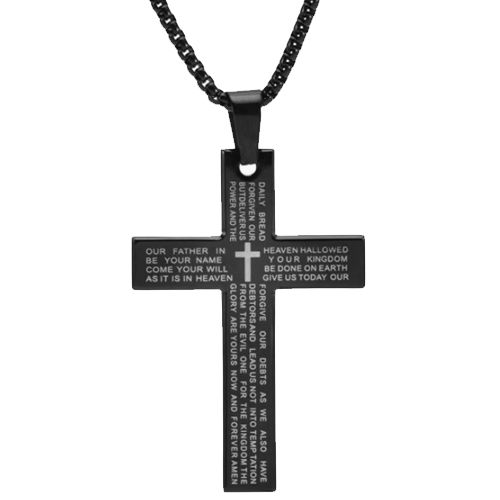 ***COI Titanium Black/Gold Tone/Silver Cross Prayer Pendant-00678A