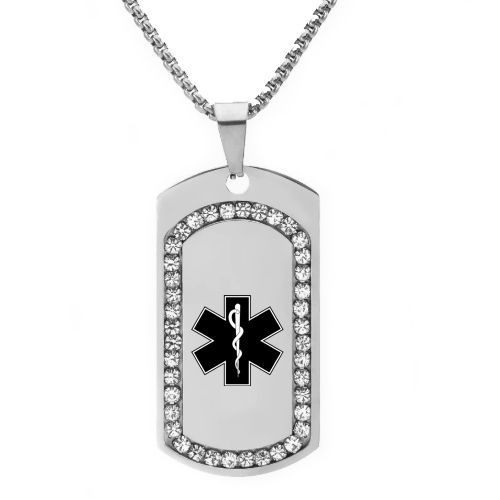 ***COI Titanium Black/Gold Tone/Silver Medical Alert Pendant With Cubic Zirconia-00680A