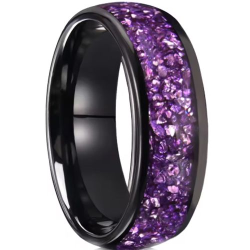 ***COI Black Tungsten Carbide Purple Amethyst Dome Court Ring-00692A