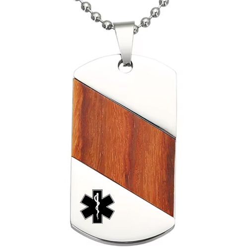 ***COI Titanium Medical Alert Pendant With Wood-00707A