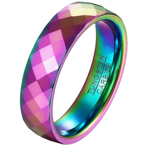 ***COI Tungsten Carbide Rainbow Color Faceted Ring-00710A