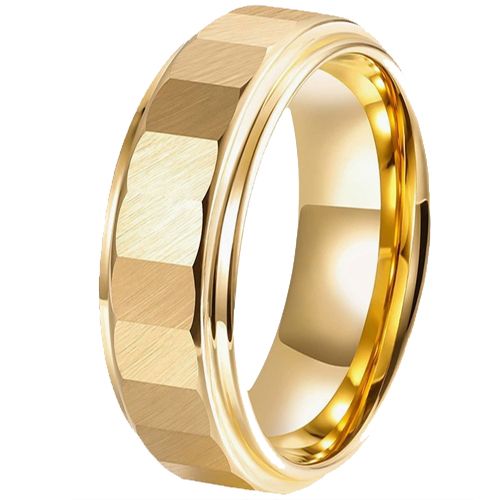 ***COI Gold Tone Tungsten Carbide Faceted Step Edges Ring-00749A