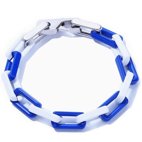 ***COI Titanium Blue & White Ceramic Bracelet With Steel Clasp(Length: 8.46 inches)-00756A