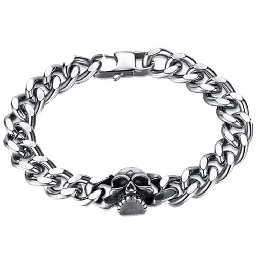 ***COI Titanium Black Silver Skull Bracelet With Steel Clasp(Length: 8.27 inches)-00760A