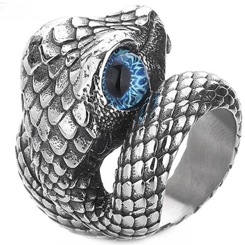 ***COI Titanium Black Silver Snake Ring-00841A
