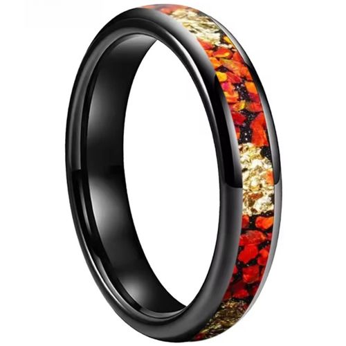 **COI Black Titanium Crushed Opal & Gold Foil Dome Court Ring-00847A