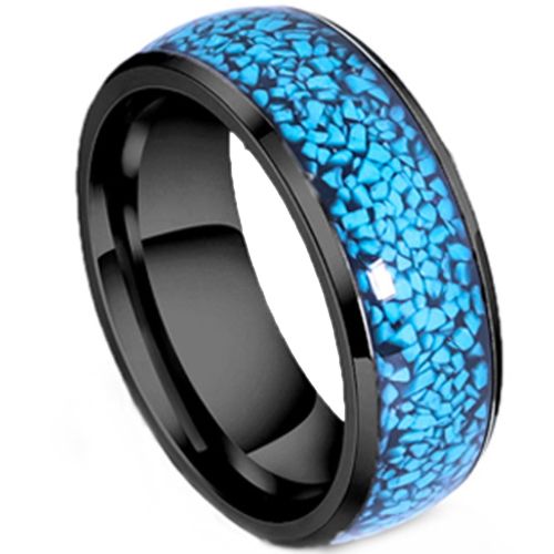 ***COI Titanium Black/Silver Turquoise Dome Court Ring-00849A