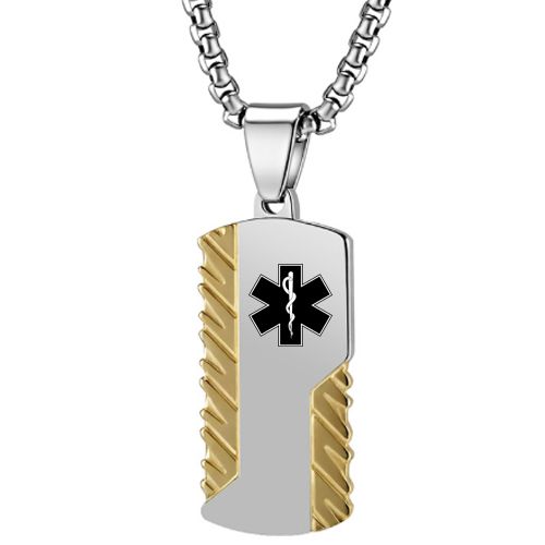 ***COI Titanium Black/Gold Tone Silver Medical Alert Pendant-00863A