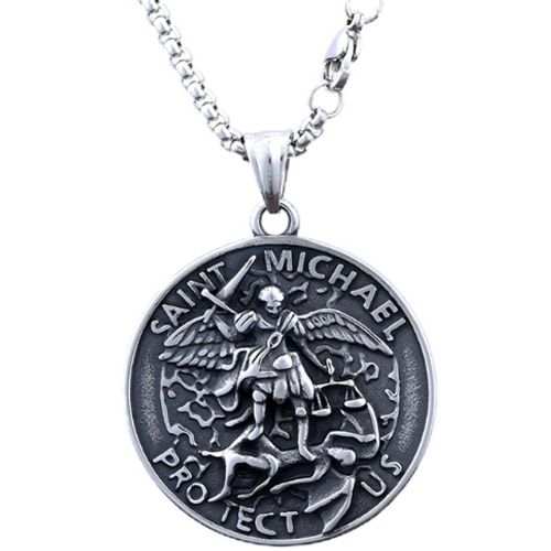 ***COI Titanium Black/Gold Tone Silver Saint Michael Protect Us Pendant-00870A