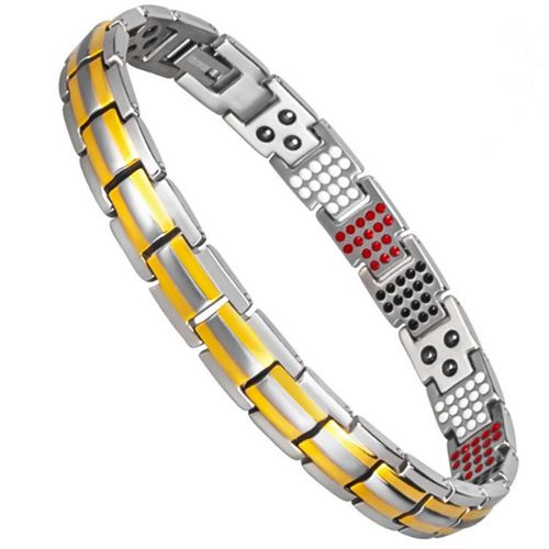 ***COI Titanium Gold Tone Silver Bracelet With Steel Clasp(Length: 8.27 inches)-00873A