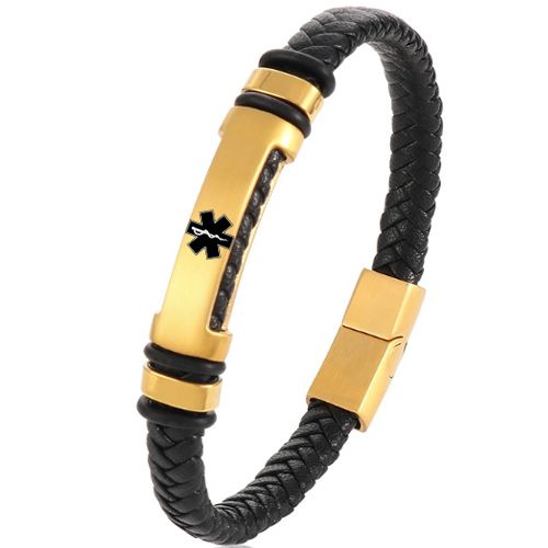 ***COI Titanium Black/Gold Tone/Silver Medical Alert Bracelet With Steel Clasp(Length: 8.27 inches)-00877A