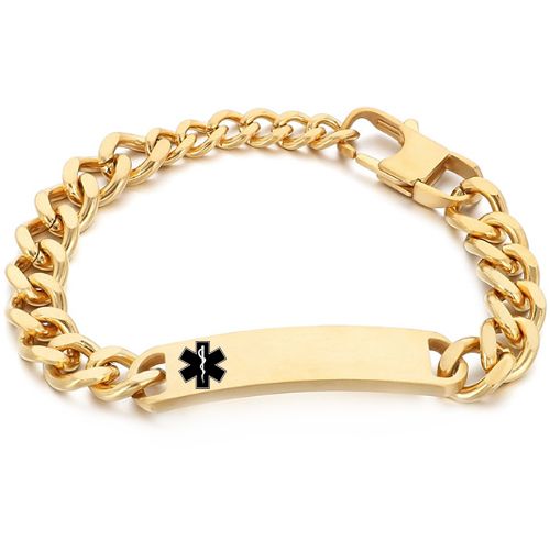 ***COI Titanium Black/Gold Tone/Silver Medical Alert Bracelet With Steel Clasp(Length: 8.27 inches)-00879A