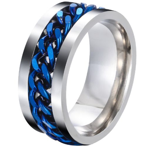 ***COI Titanium Blue Silver Keychain Link Ring-00882A