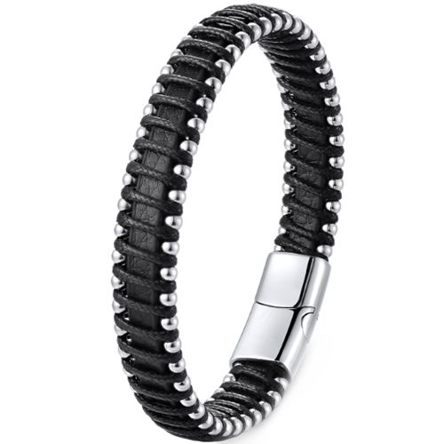 ***COI Titanium Genuine Leather Bracelet With Steel Clasp(Length: 8.27 inches)-00888A