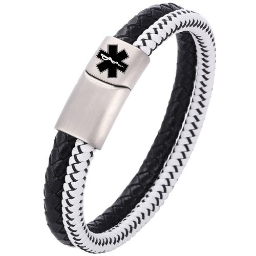***COI Titanium Medical Alert Genuine Leather Bracelet With Steel Clasp(Length: 8.27 inches)-00894A