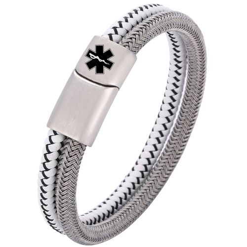 ***COI Titanium Medical Alert Genuine Leather Bracelet With Steel Clasp(Length: 8.66 inches)-00895A