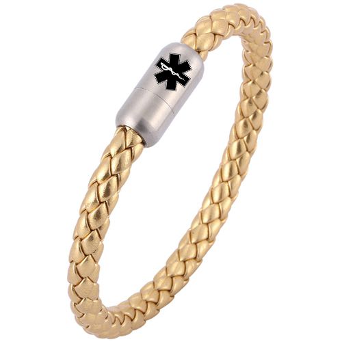 ***COI Titanium Medical Alert Genuine Leather Bracelet With Steel Clasp(Length: 8.66 inches)-00897A