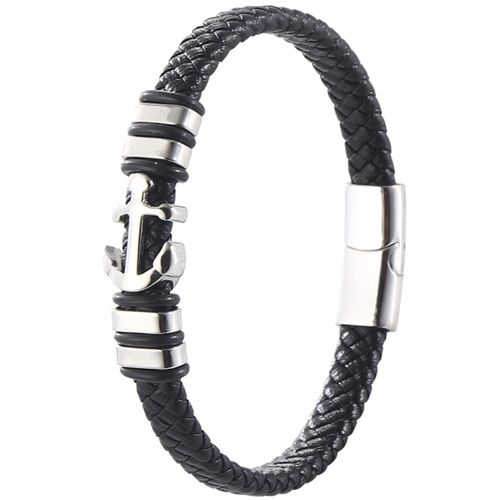 ***COI Titanium Anchor Genuine Leather Bracelet With Steel Clasp(Length: 8.85 inches)-00898A