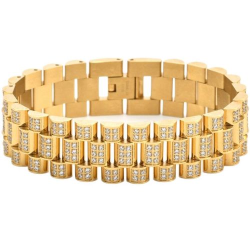 ***COI Titanium Gold Tone/Silver Cubic Zirconia Bracelet With Steel Clasp(Length: 8.27 inches)-00902A
