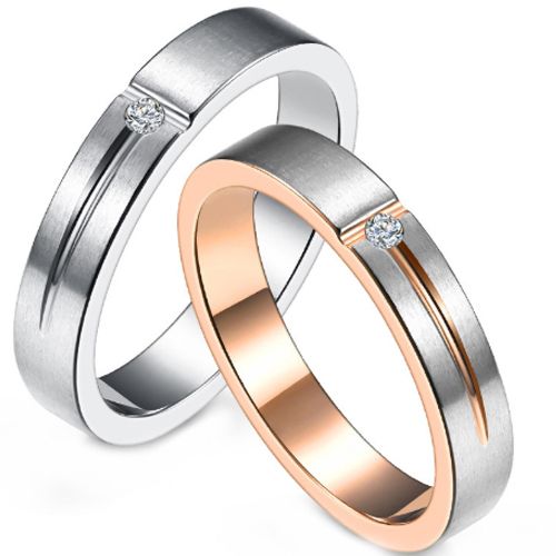 ***COI Titanium Rose Silver/Silver Groove Ring With Cubic Zirconia-00907AA