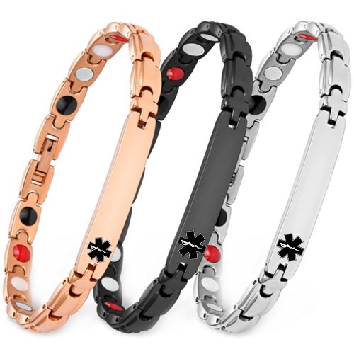 ***COI Titanium Black/Rose/Silver Medical Alert Bracelet With Steel Clasp(Length: 8.27 inches)-00913AA
