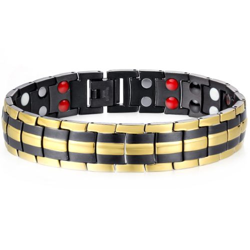 ***COI Titanium Black Gold Tone Bracelet With Steel Clasp(Length: 8.27 inches)-00917AA