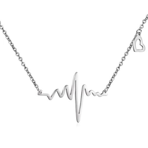 ***COI Titanium Heartbeat & Heart Necklace(Length: 19.7 inches)-00925A