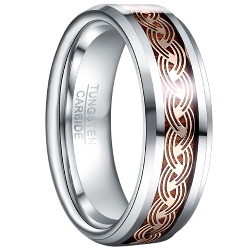 ***COI Tungsten Carbide Gold Tone Celtic Ring With Wood-00944A