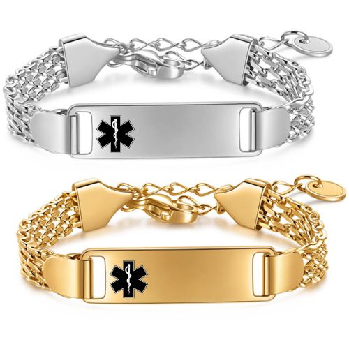 ***COI Titanium Gold Tone/Silver Medical Alert Bracelet With Steel Clasp(For Children Length: 5.90 inches)-00954A