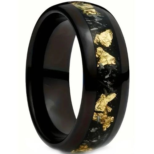 ***COI Black Titanium Meteorite & Gold Foil Dome Court Ring-00956A