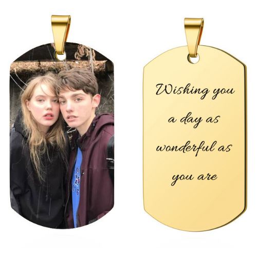 ***COI Gold Tone Titanium Tag Pendant With Custom Photo Engraving-00960A