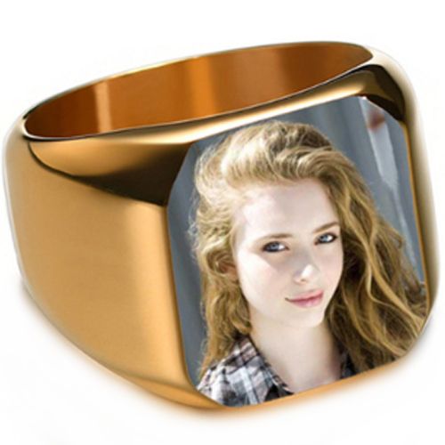 ***COI Titanium Black/Gold Tone/Silver Ring With Custom Color Photo Engraving-00965A