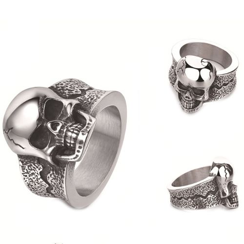 ***COI Titanium Black Silver Skull Ring-00968A