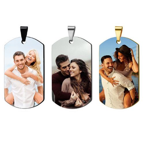 ***COI Titanium Black/Gold Tone/Silver Tag Pendant With Custom Color Photo Engraving-00970A