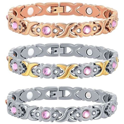 ***COI Titanium Silver/Gold Tone/Rose Cubic Zirconia Bracelet With Steel Clasp(Length: 8.27 inches)-00971A