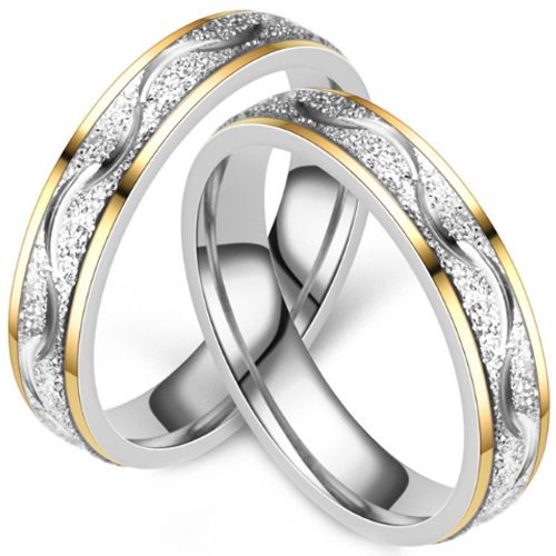 ***COI Titanium Gold Tone Silver Sandblasted Grooves Ring-00983A
