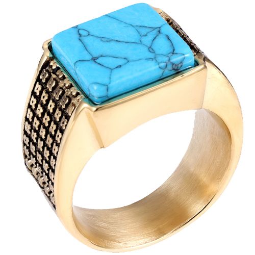 ***COI Titanium Black Gold  Tone Ring With Turquoise-00984A