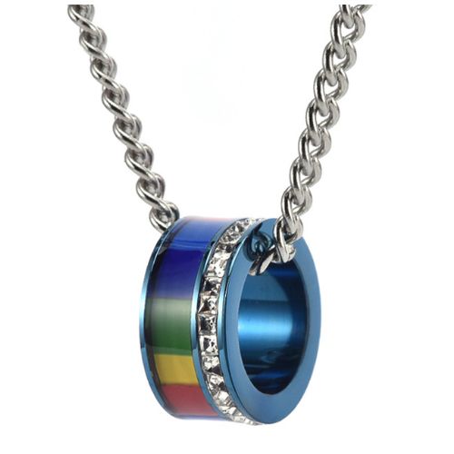 ***COI Titanium Black/Gold Tone/Silver/Blue Rainbow Pendant With Cubic Zirconia-00986A